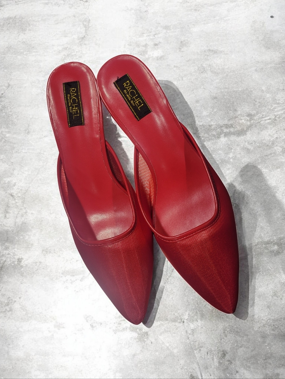 Red‎ Sheer Mesh Pointed-Toe Kitten Heels Coquette Office Siren NIB